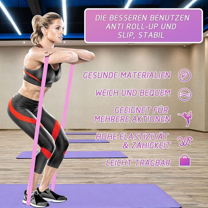 Фітнес-еластичні стрічки iMoebel - Набір 3 шт. для силових тренувань, кроссфіту, йоги, домашніх занять (блакитний/рожевий/фіолетовий)