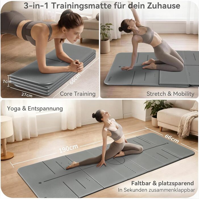 Килимок для йоги FunLife XXL 190x66x10 мм Stone Grey - для пілатесу, фітнесу та гімнастики (складний, нековзкий)