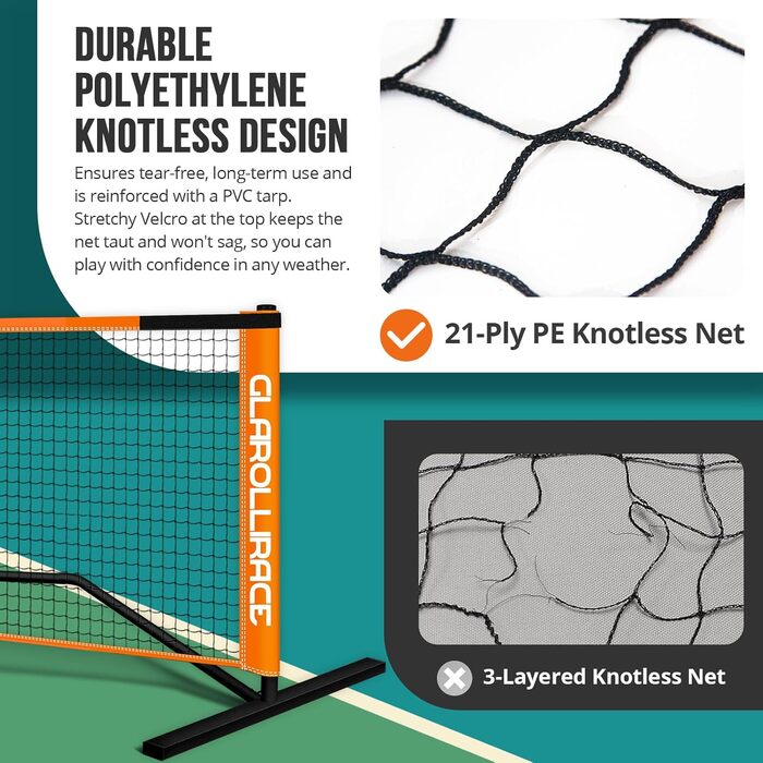 Набір для гри в піклбол 3-в-1 портативний, з сіткою 6.7м x 3м x 1.2м, для внутрішнього та зовнішнього використання (Vitality, помаранчевий)