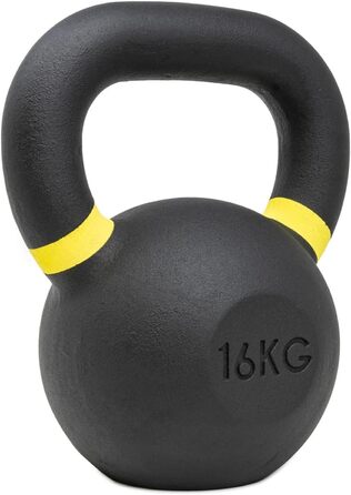 Гиря чавунна Strength Shop 16 кг з ергономічною ручкою, кольоровим маркуванням ваги та чорним порошковим покриттям, для функціонального тренування всього тіла