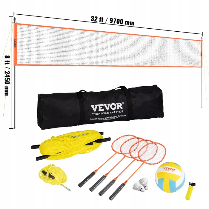 Волейбольна сітка Vevor 9,7 м x 2 м (PQHYMQWTZ3235SJT)