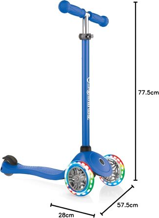 Дитячий самокат Globber Primo Lights, 3-колісний, з LED колесами, регульована висота, 120/80 мм, ABEC 5, неоновий