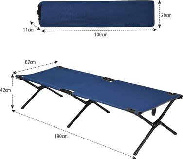 Кемпінгове ліжко Costway з металевим каркасом, складне, військового типу, одинарне, для кемпінгу та подорожей, 190 x 67 x 42 см (блакитне)