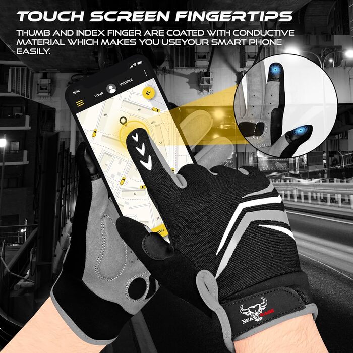 Велосипедні рукавички BEAST RAGE з посиленням, чорні, для MTB, BMX, шосе, чоловічі та жіночі, антиковзаючі, з амортизацією, для сенсорних екранів