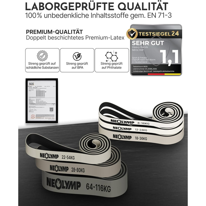 Гума для фітнесу Neolymp з натурального латексу, 22-54 кг, з електронною книгою, для силових тренувань