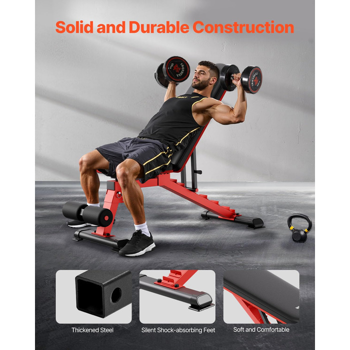 Лавка для жиму VEVOR (544 кг) для тренувань всього тіла, регульована лавка для пресу, силові тренування вдома, складана