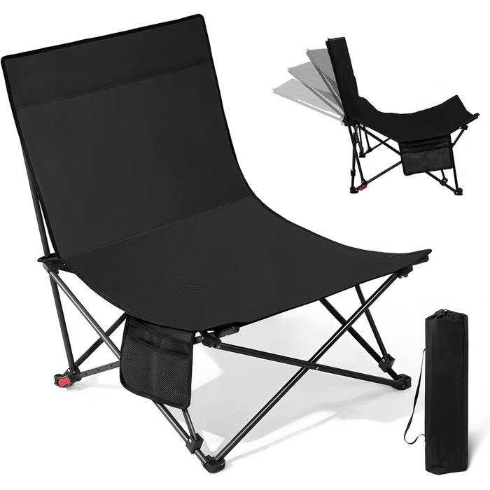 Складний стілець для кемпінгу, риболовлі та відпочинку на природі (150 кг), чорний