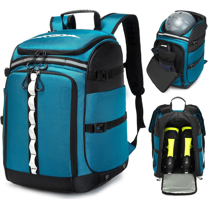 Чохол для лижних черевиків з відділенням для шолома, 65L, нейлон. Рюкзак для лиж, роликів, ковзанів (синій)