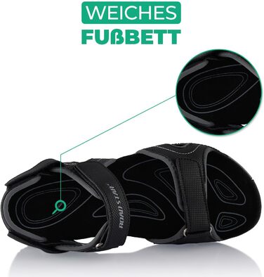 Трекінгові сандалії Fusskleidung для жінок та чоловіків, літні похідні взуття з міцною протекторною підошвою, чорні, розмір 38 EU