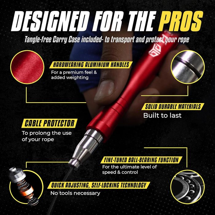 Пружинне страхувальне канат Titan Armour® Premium для дорослих, регульоване, 2 сталеві канати, захист кабелю та чохол для подорожей, професійне пружинне канат: фітнес, кросфіт, бокс, ММА (червоний)