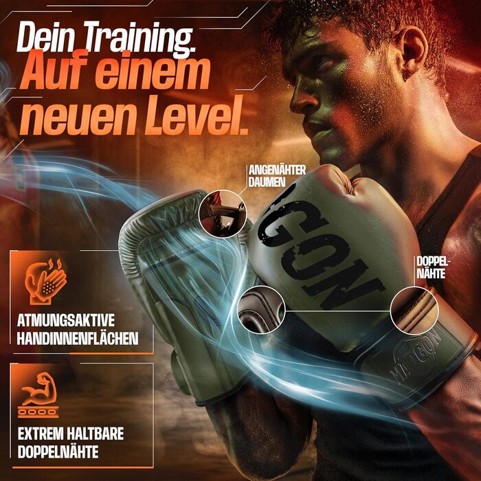 MADGON Преміум боксерські рукавички з найкращого матеріалу для довготривалої експлуатації, чоловічі та жіночі рукавички для кікбоксингу, MMA, спарингу, муай-тай та боксу 10 12 14 16 oz з мішком Olive / Чорний 10 oz