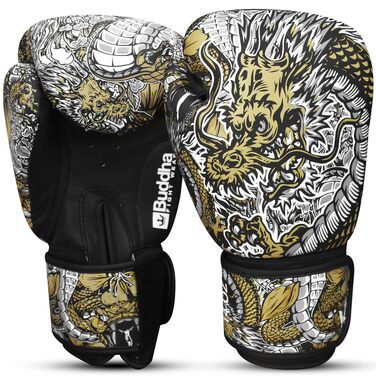 Боксерські рукавички Buddha Fight Wear Dragon для Муай-Тай, кікбоксингу та фітнесу, 12 oz, білі