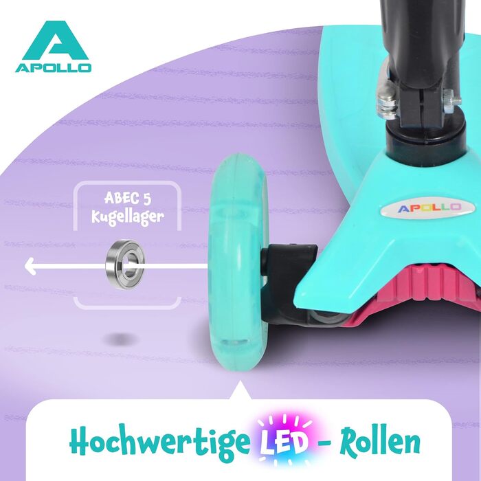 Дитячий самокат Apollo Kids Whiz LED, складаний, з LED колесами, для хлопчиків і дівчаток від 3 років, безпечний та стійкий