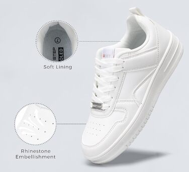 Жіночі кеди LUCKY STEP з блискучими стразами, шкіряні низькі кросівки на шнурівках, білі (38 EU)