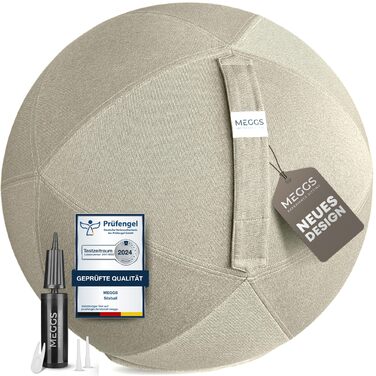 Стілець-м'яч MEGGS® 65 см: ергономічний, для офісу та дому, з антиковзким покриттям, для вагітних, знімний чохол, перламутрово-бежевий