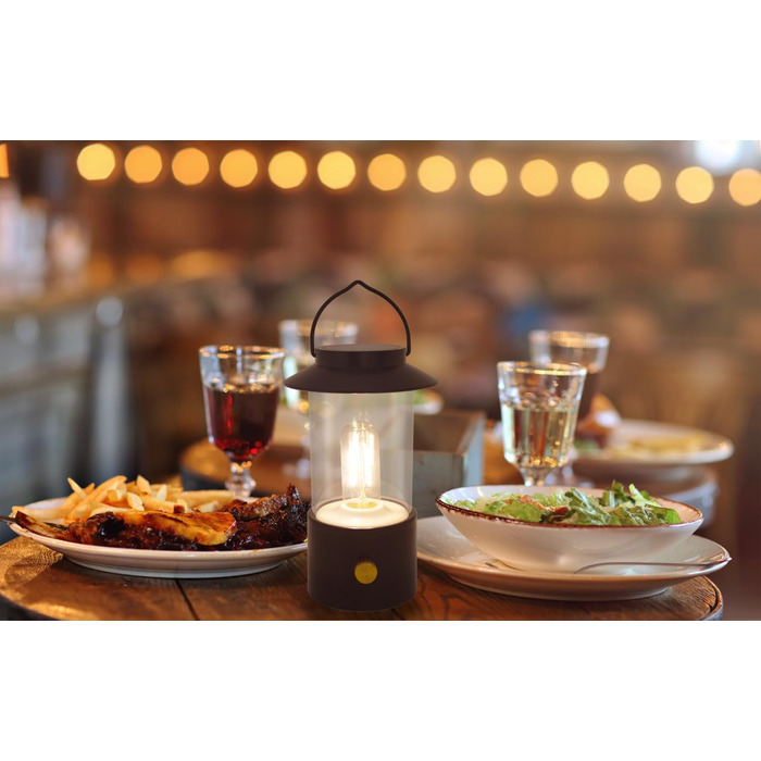 LED кемпінговий ліхтар Idena 50125 чорного кольору, акумуляторний, бездротовий, диммер, 19 см, портативна лампа для дому та на вулицю