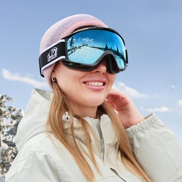 Скі-маска Findway для сноуборду та лиж, сумісна зі шоломом, для носіїв окулярів, захист від запотівання, сферична, дзеркальна