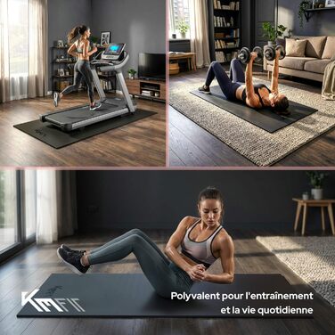 Килимок під тренажер KM-Fit: протиковзкий захисний мат для фітнесу, йоги та пілатесу, шумо- та вібропоглинаючий, 180x60x0.8 см