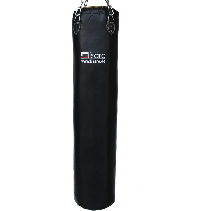Боксерський мішок Lisaro Profi 150x35 см, штучна шкіра, порожній, для всіх видів спорту, з 4-точковим сталевим ланцюгом, студійна якість