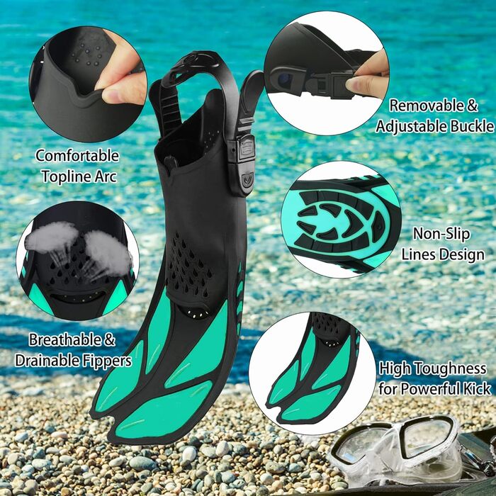 Набір для снорклінгу для дорослих з ластами, маскою та сухим трубкою Aquagrün S/M (36-41)