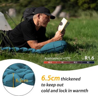 Килимок для кемпінгу Naturehike, Ultraleichte, Надувний, з інтегрованим насосом, для велосипедних походів, для наметів, початкового рівня (з насосом, темно-синій, двошаровий)
