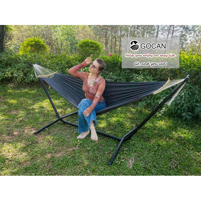 Гамак GOCAN подвійний 220x150 см, червоний, з розпірками, бавовна, для саду, балкону, дітей, до 300 кг