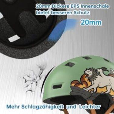 Захисний шолом Skaterhem для скейтборду, електросамокату, BMX (унісекс, регульований, зелений Fabelbestie, розмір M)