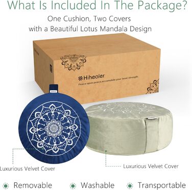Традиційне медитаційне подушка Hihealer Zafu з льоновим наповнювачем та додатковим оксамитовим чохлом, зелено-блакитного кольору