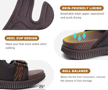 Чоловічі спортивні сандалі KuaiLu з м'якою устілкою, літні шльопанці на липучці, коричневі, 44 EU