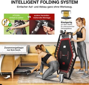 Трамплін Sportstech HTX100, складний | Німецька якість | Фітнес-трамплін з ручкою | Для дітей та дорослих | ТУВ/GS, лічильник стрибків, APP HTX100 -05