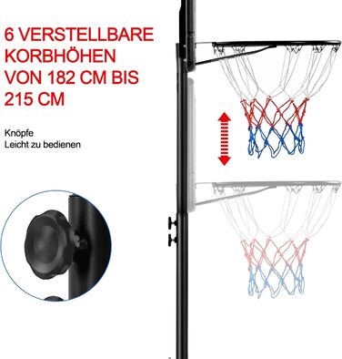 Баскетбольне кільце Yaheetech з регульованою висотою на стійці з колесами для вулиці та приміщення 264 см