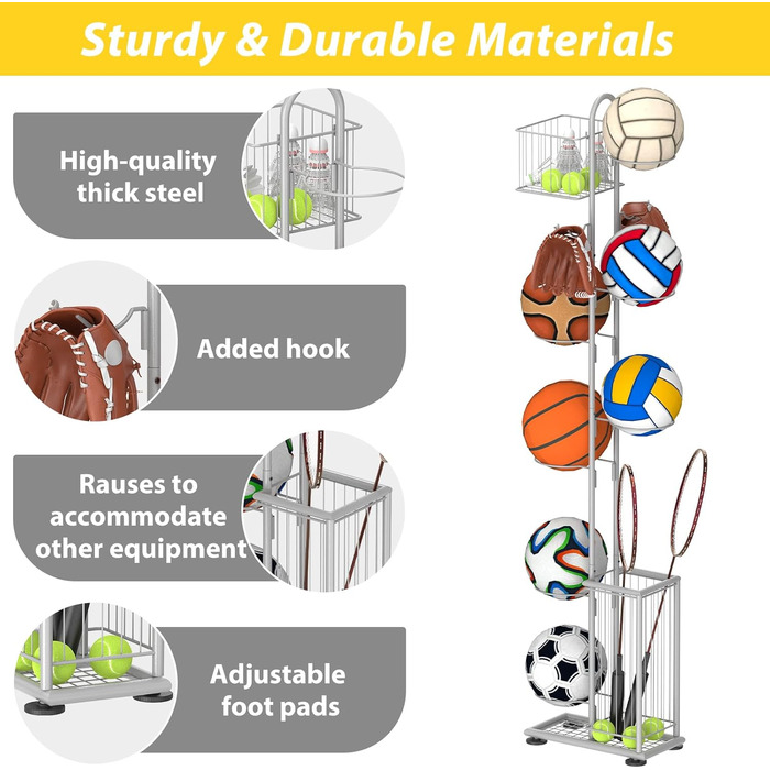 Металевий тримач для м'ячів Nandae: стійка підставка для футбольного, баскетбольного та волейбольного м'яча для гаража та дитячої кімнати