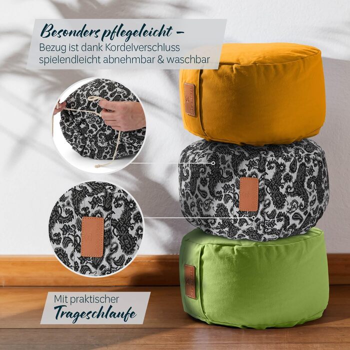 Йога-боулстер Rundes 30см x 15см | Знімний чохол | Наповнювач: органічна лушпинка пшениці або органічна лушпинка гречки | Для Йін-йоги та медитації