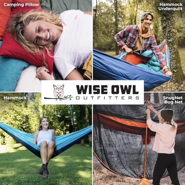 Гамак для кемпінгу Wise Owl Outfitters – односпальний або двоспальний, для дому та вулиці, з сумкою для зберігання, аксесуарами для рюкзака та подорожей, оранжевий / сірий