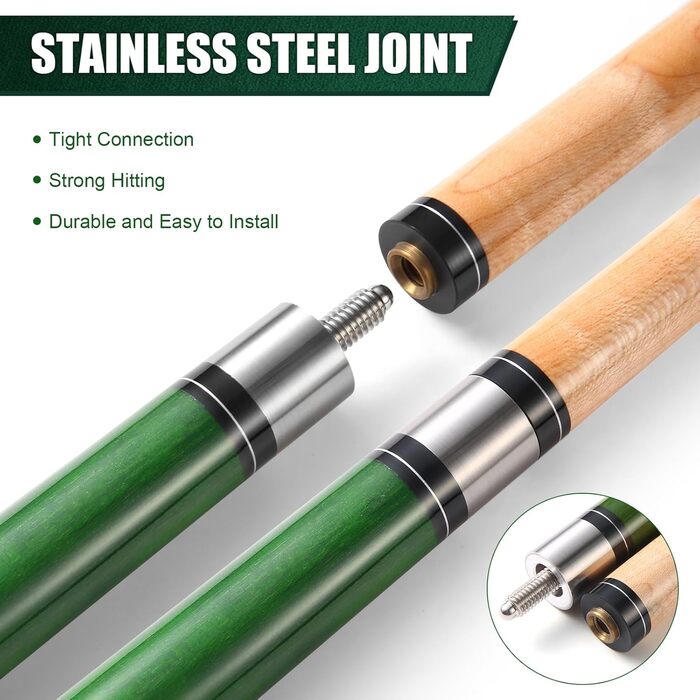 Більярдний кий ASMPCUE Pool Queue, 58 дюймів, канадський клен, 13 мм, для професійних гравців, 1/2 кий для більярдного столу