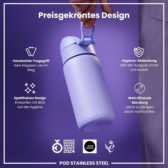 Дитяча пляшка для води ion8 Evo 400мл, неізольована, з нержавіючої сталі, з клапаном, легко миється