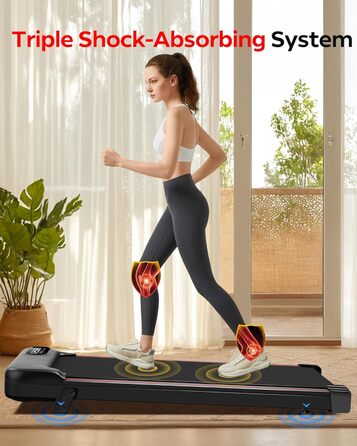 Бігова доріжка CURSOR Walking Pad з нахилом 1-8 км/год, біговий доріжка з нахилом для дому, з потрійною амортизацією та тихим 2.5PS мотором, стіл для бігу, максимальне навантаження 136 кг, чорний