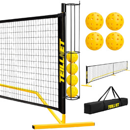 М'ячна сітка для піклболу, 6.9 м, портативна, з металевими кріпленнями та 4 м'ячами, 40 отворів, стійка до погодних умов, металевий каркас, подарунчий набір для піклболу для гри на вулиці та в приміщенні