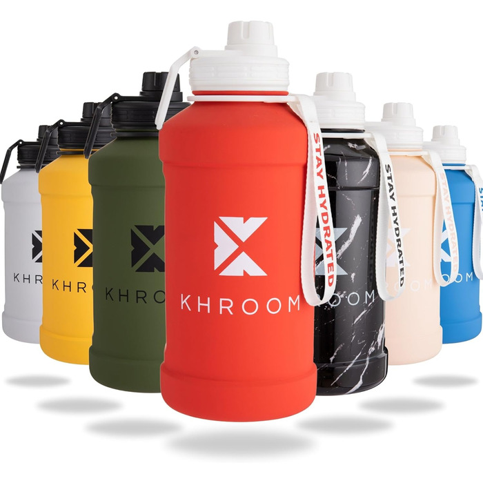 Фляга для води Khroom Edelstahl 1.3L та 2.2L: металева, нержавіюча сталь, для спорту та відпочинку, BPA-free, стійка до витоку, придатна для миття в посудомийній машині, зелено-чорна