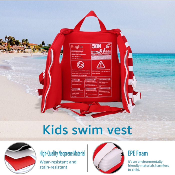 Дитяча куртка для плавання PROTAURI з неопрену, 2-9 років, 50N (червона)