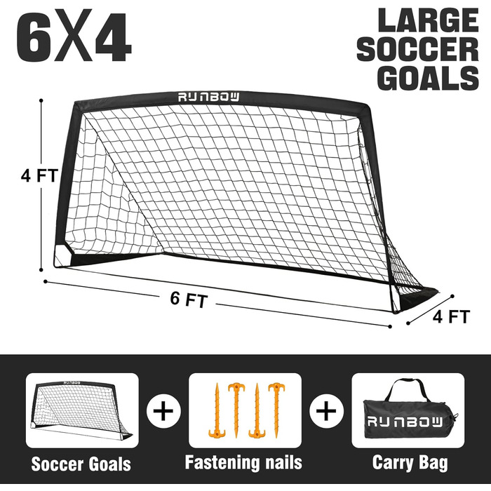 Дитячі ворота для футболу RUNBOW 1,8 x 1,2 м, портативні, з сумкою, чорні