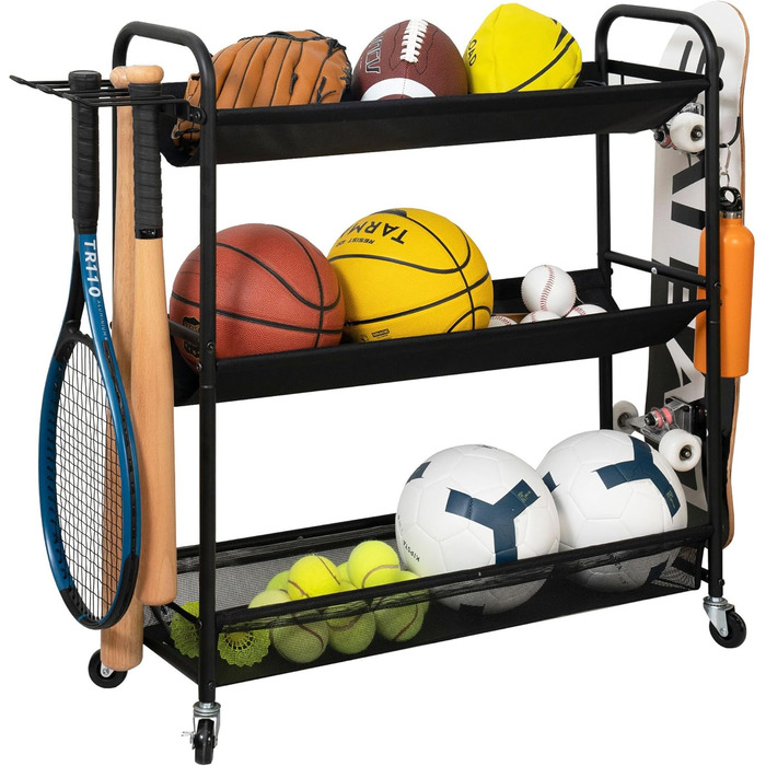 Стійка для зберігання баскетбольних м'ячів STORAGE MANIAC з 3 полицями, тренувальний стенд, органайзер для спортивних м'ячів, для гаража або фітнес-студії
