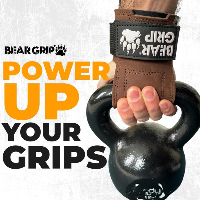 BEAR GRIP – багатофункціональні шкіряні ремені для важкої атлетики, коричневі, міцна вага, для тренувань