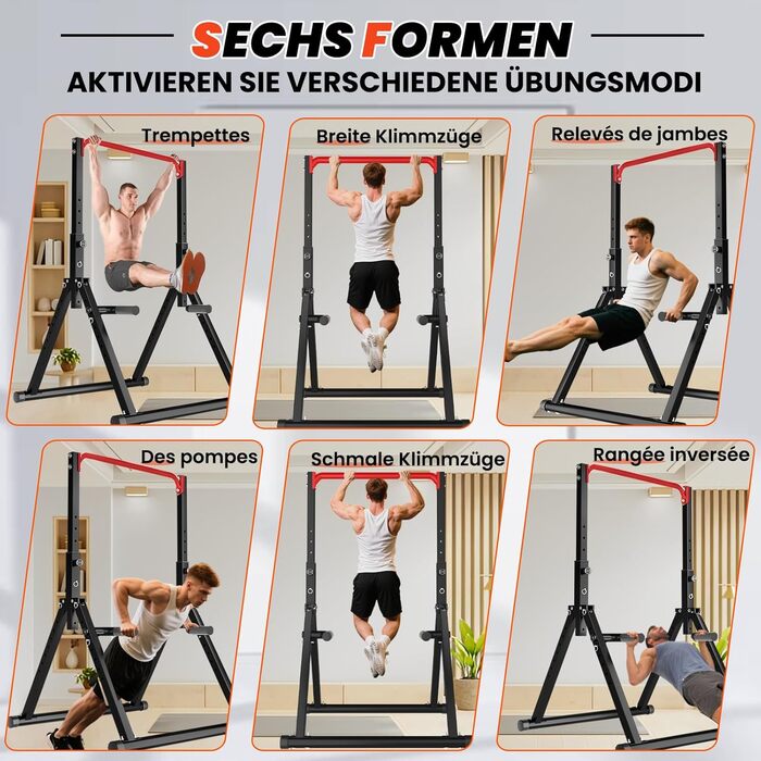 Стойка для віджимань і підтягувань DOBESTS з регулюванням висоти, багатофункціональна, чорна (3-червоні)