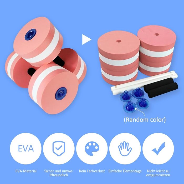 Набір з 2 аква-гантелі для фітнесу у воді, піна, знімні ручки, для чоловіків та жінок (Рожевий)