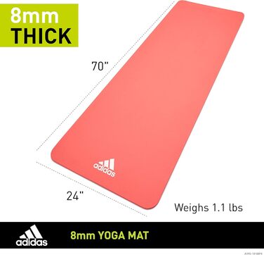 Килимок для йоги Adidas, нековзний, 8 мм, без ПВХ, 176×61 см, для йоги та пілатесу, різні кольори