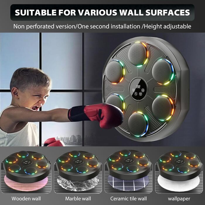 Музична боксерська машина Kensbro з LED-підсвіткою, Bluetooth, 12 швидкостей та режимів, для дорослих та дітей