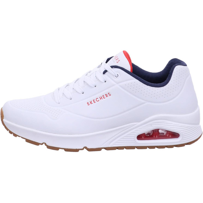 Кросівки Skechers Uno Stand On Air для чоловіків, білі, Durabuck, темно-синій, червона окантовка, 47.5 EU