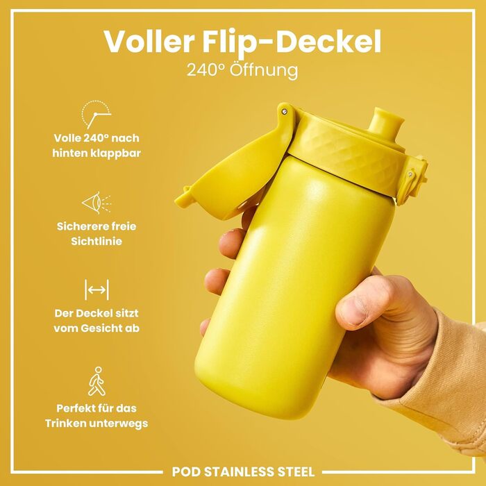 Дитяча пляшка для води ion8 Evo, 400 мл, нержавіюча сталь, жовта