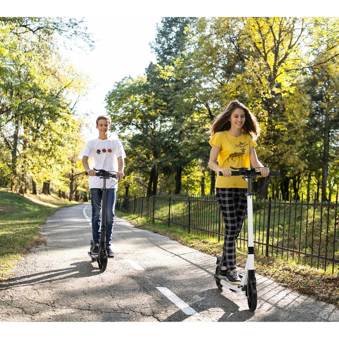 Дитячий складаний самокат з великими колесами 200 мм, дискові гальма, регульована висота, з ремінним ременем, для дітей 8-15 років (Білий)